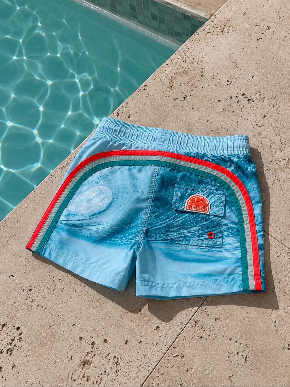 Sundek Boys Swim Trunks Size 8 Blue Wave Print Board Shorts School Cruise